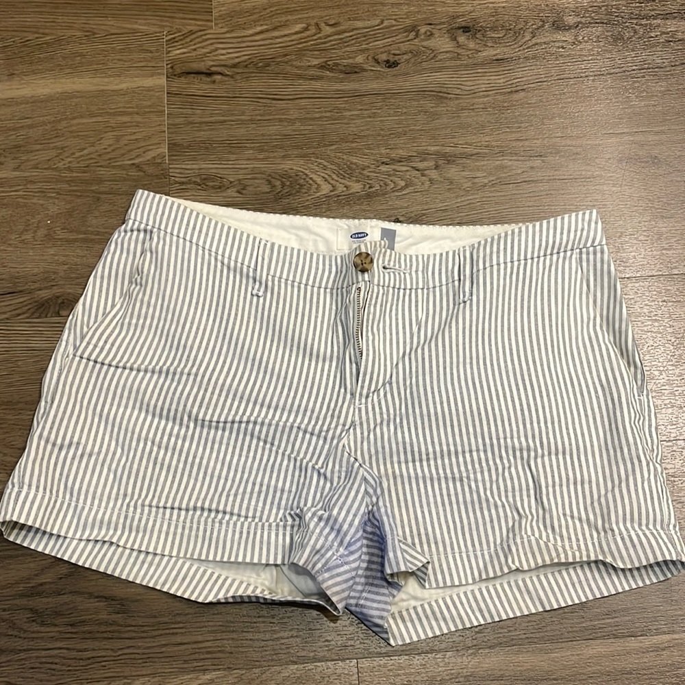 Light blue/gray and white striped cotton shorts
